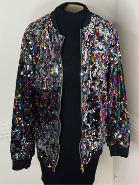 CRESAY Multicolor Sequin Bomber Jacket